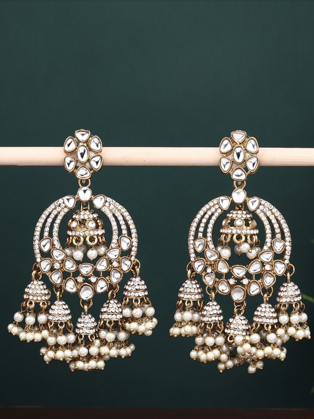 

Anvik Silver-Plated Stone Studded Classic Jhumkas, Gold