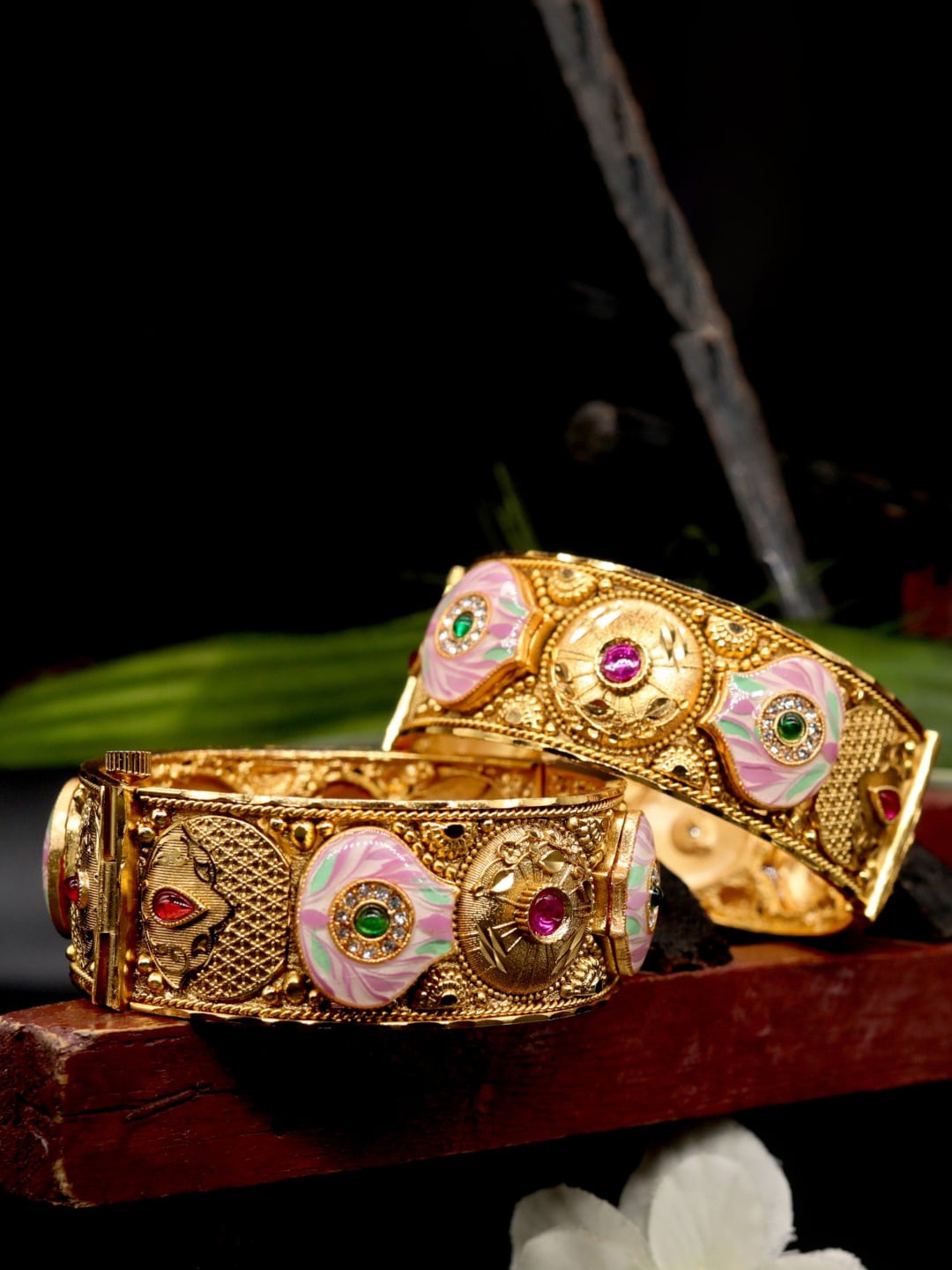 

The ivora Set Of 2 Gold Plated Stones Studded Bangles