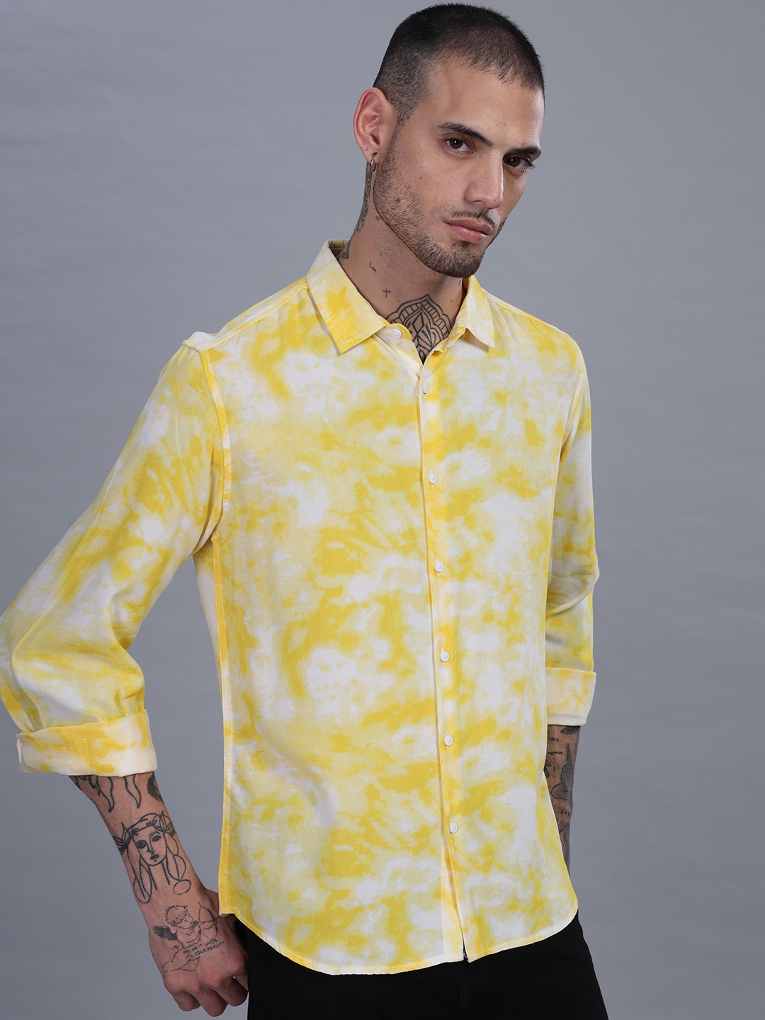 

HERE&NOW Slim Fit Printed Casual Shirt, Yellow