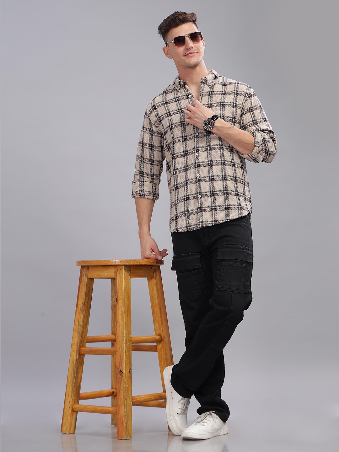 

HERE&NOW Tartan Checks Casual Shirt, Khaki