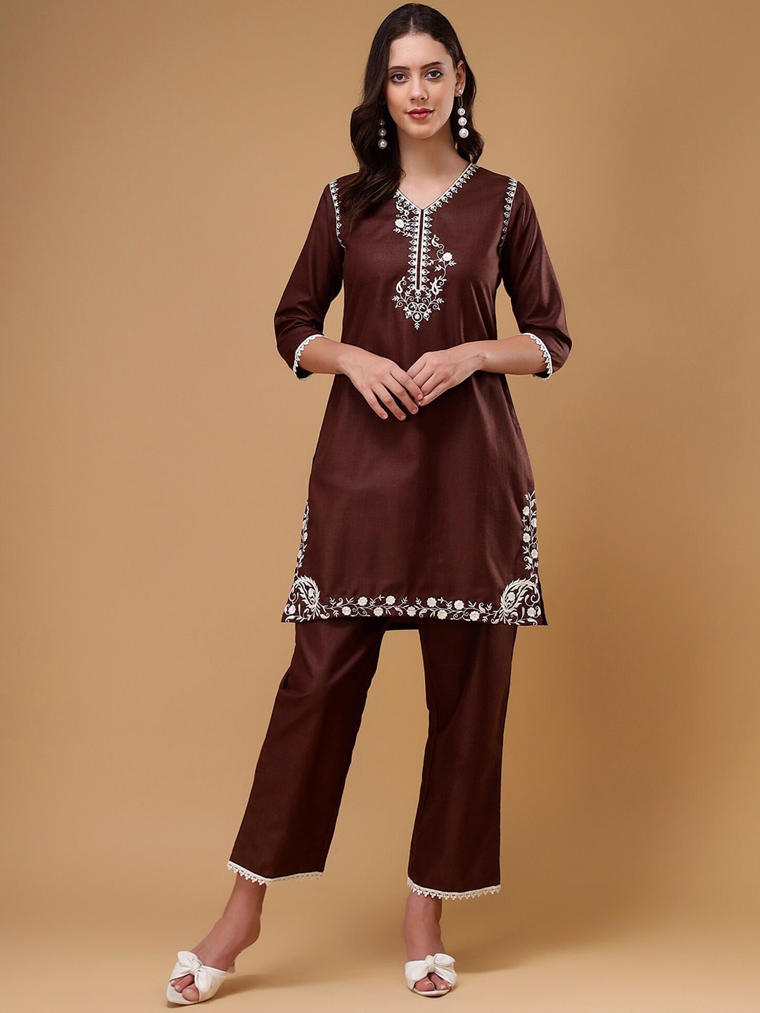 

Bani Women Ethnic Motifs Embroidered Tunic With Trouser, Brown
