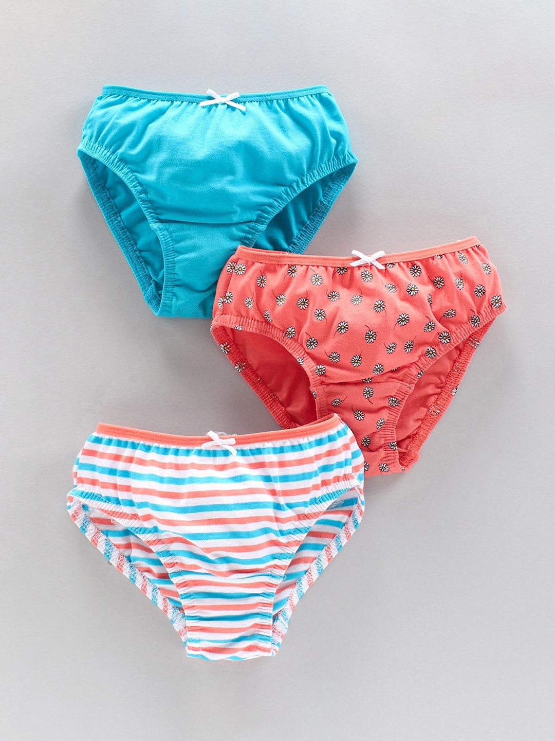 

Honeyhap Girls Pack Of 3 Striped Mid-Rise Briefs, Blue