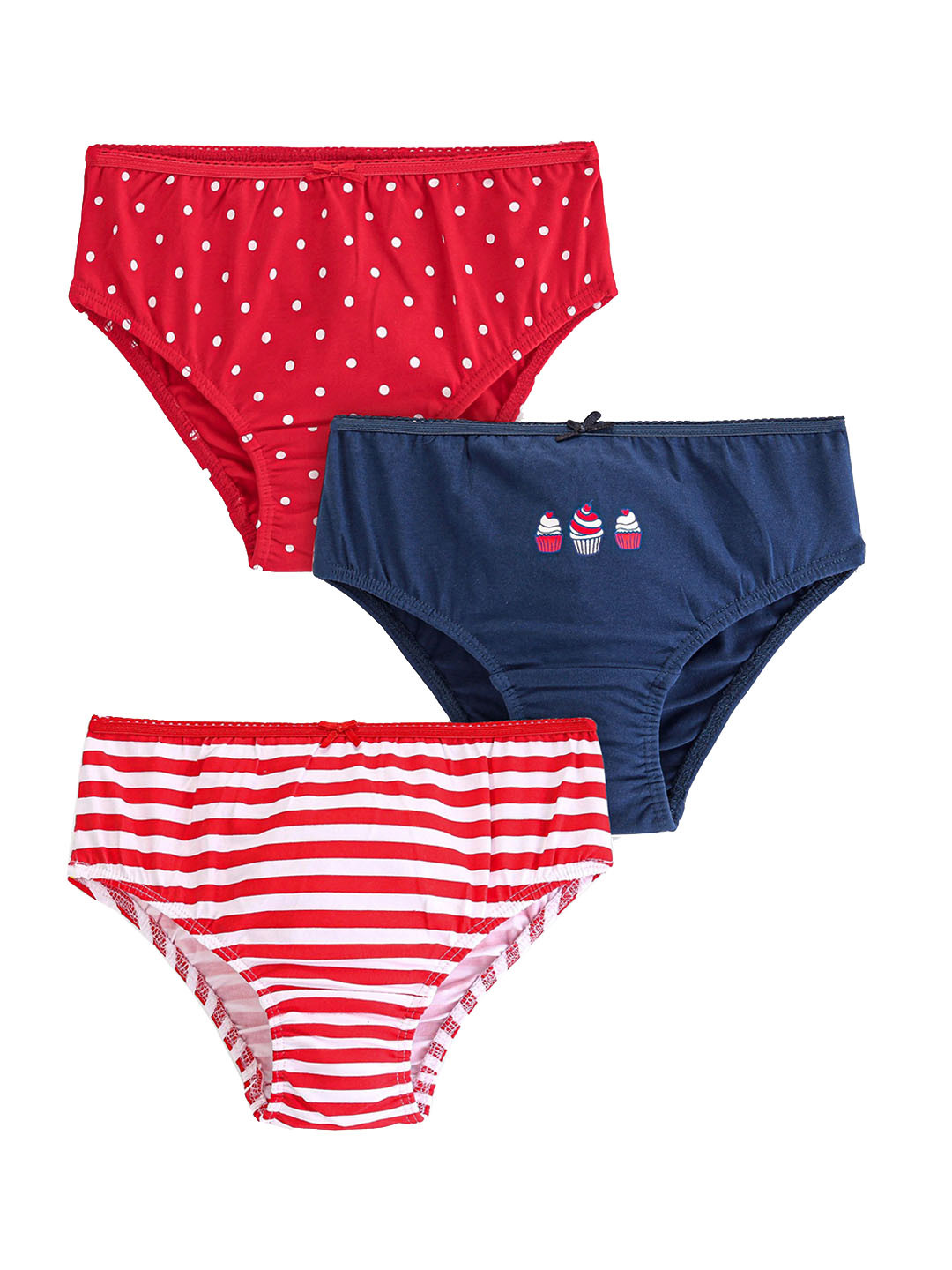 

Honeyhap Girls Pack Of 3 Geometric Printed Mid-Rise Briefs, Red