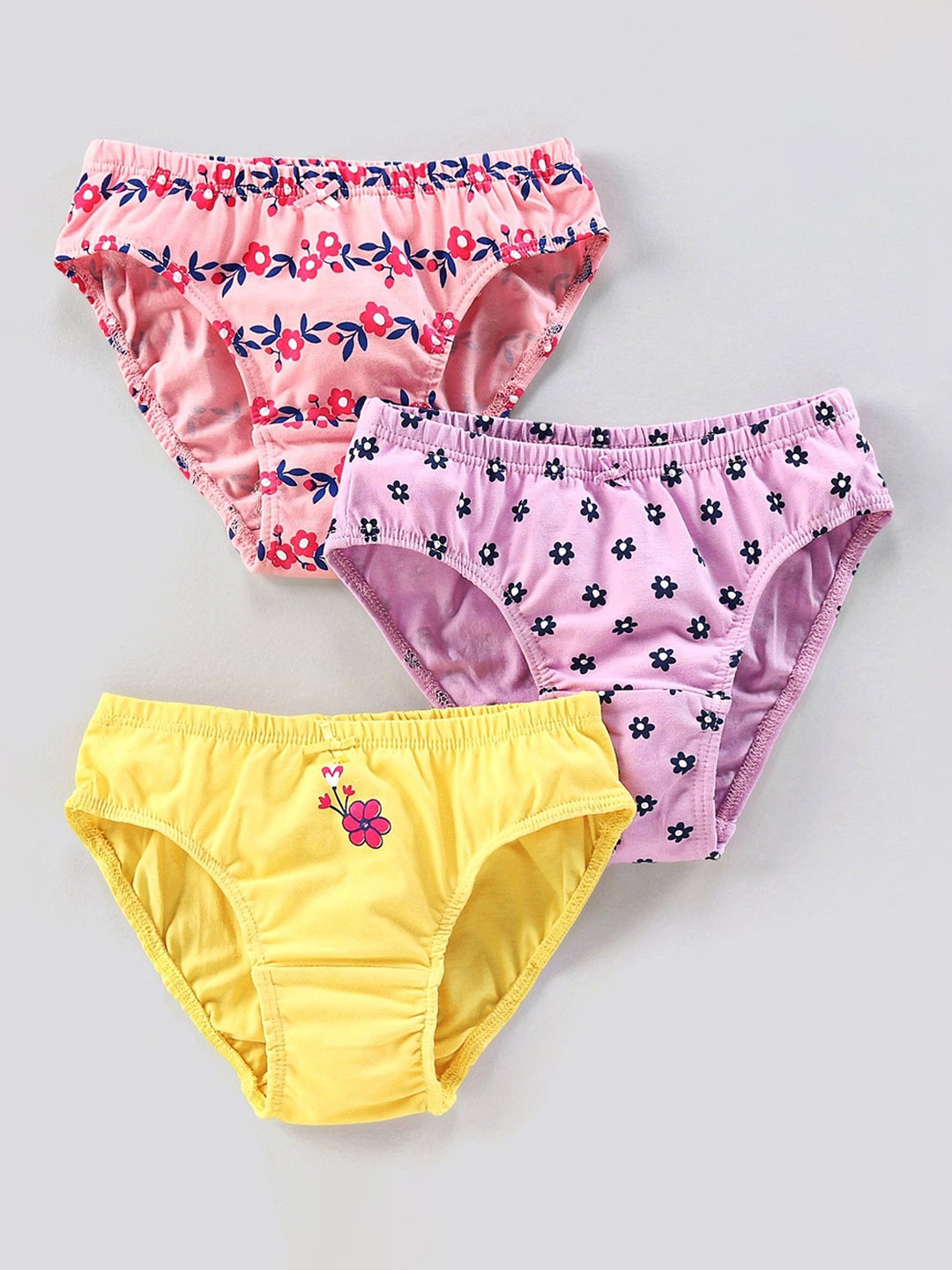 

Honeyhap Girls Pack Of 3 Printed Mid Rise Basic Briefs, Pink
