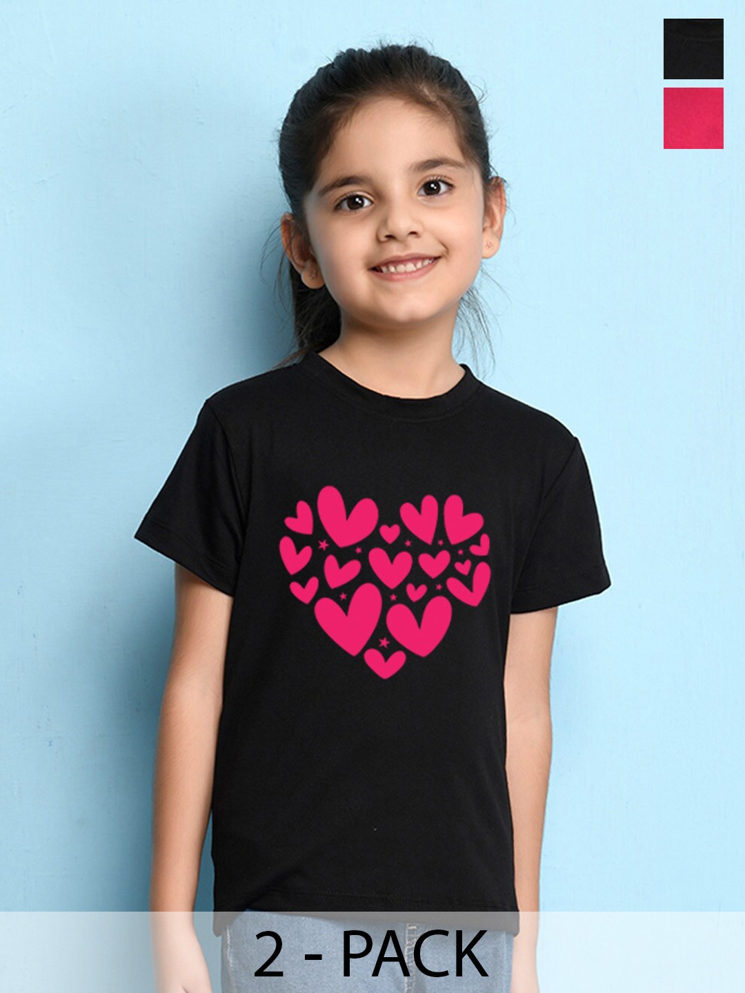 

NUSYL Girls Pack of 2 Graphic Printed Cotton T-shirt, Black