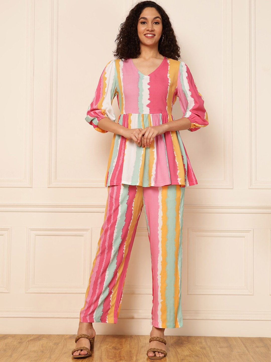 

DEEBACO Striped Tunic With Trouser Co-Ords, Pink