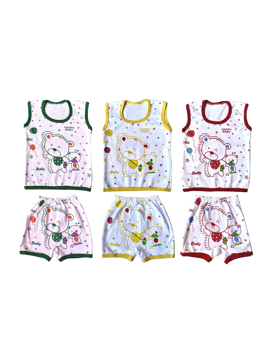 

BAESD Kids Pack Of 3 Printed Round Neck Sleeveless Pure Cotton T-shirt With Shorts, White