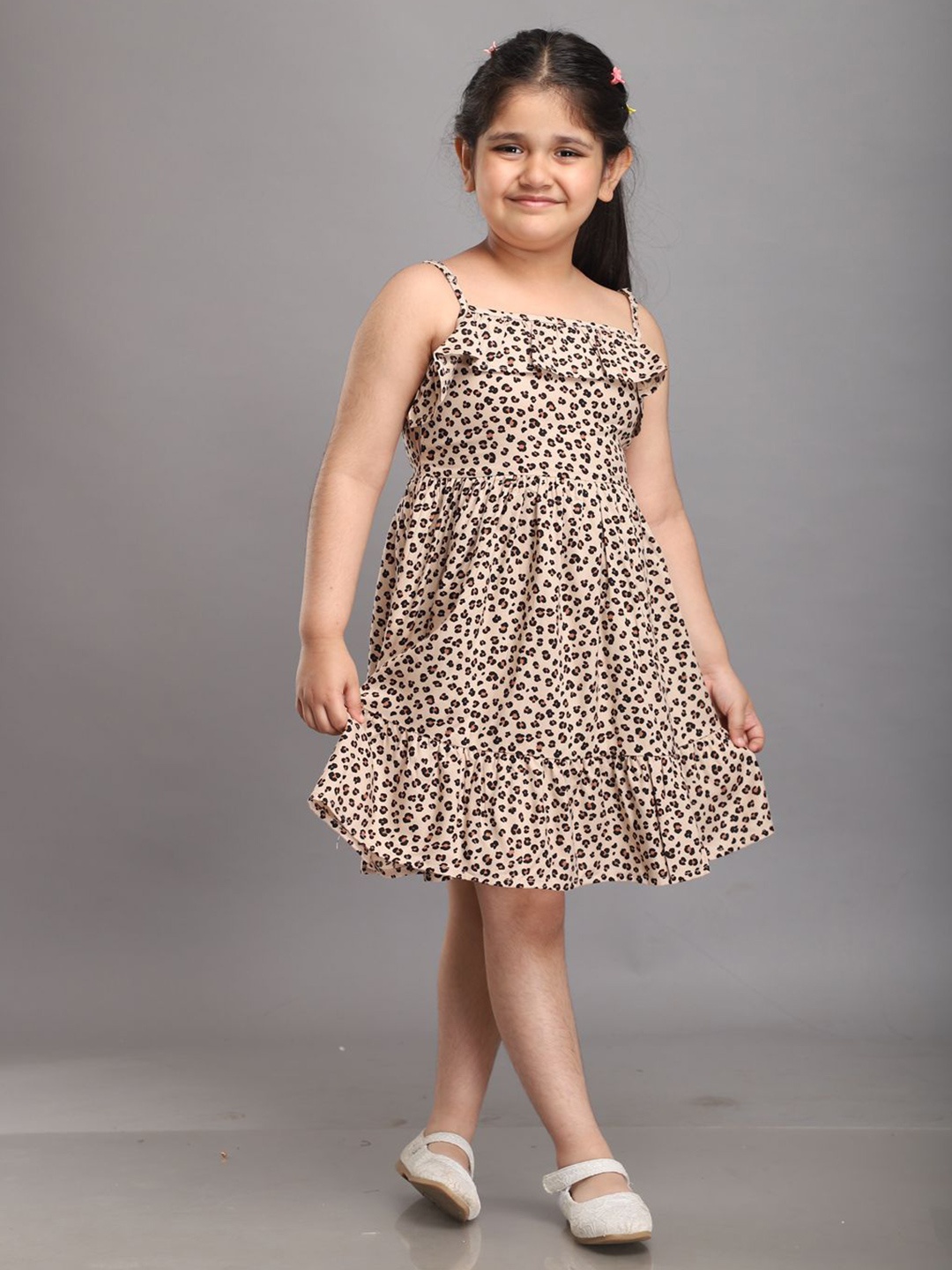 

Biglilpeople Girls Animal Printed A-Line Dress, Brown