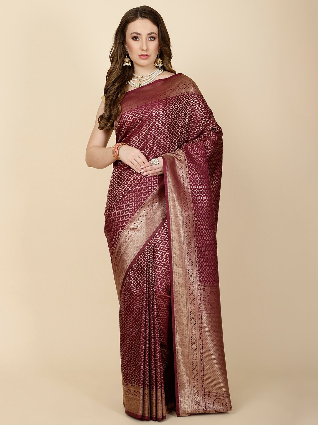 

Meena Bazaar Ethnic Motifs Zari Art Silk Saree, Purple