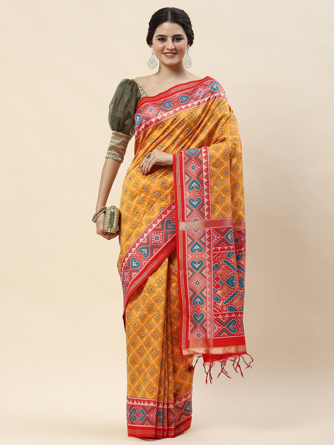 

Meena Bazaar Ethnic Motifs Woven Design Zari Saree, Mustard