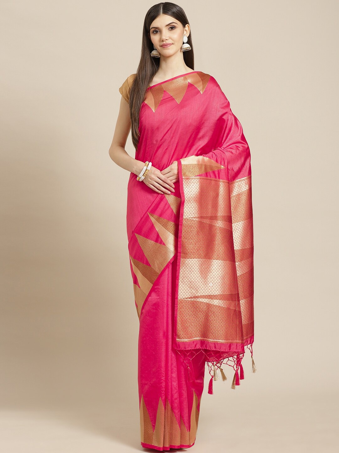 

Meena Bazaar Zari Art Silk Saree, Pink