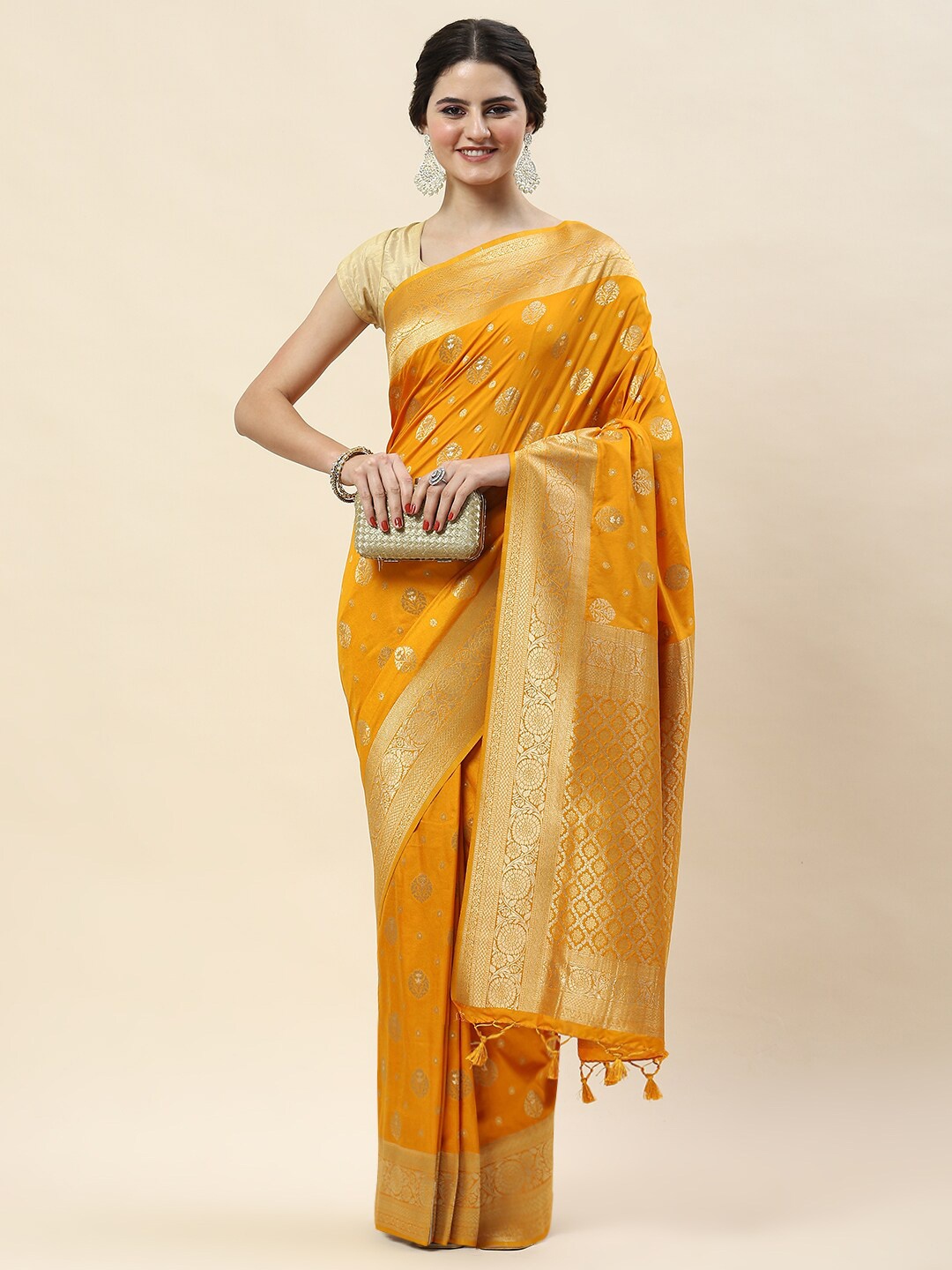 

Meena Bazaar Ethnic Motifs Zari Art Silk Saree, Yellow