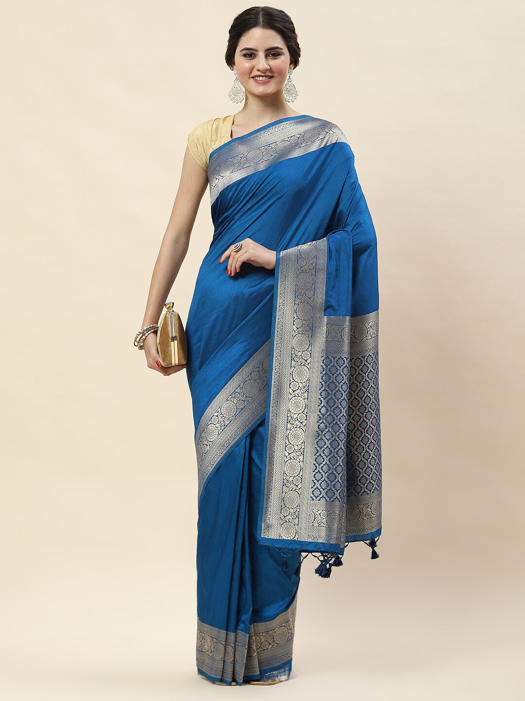 

Meena Bazaar Zari Art Silk Saree, Blue