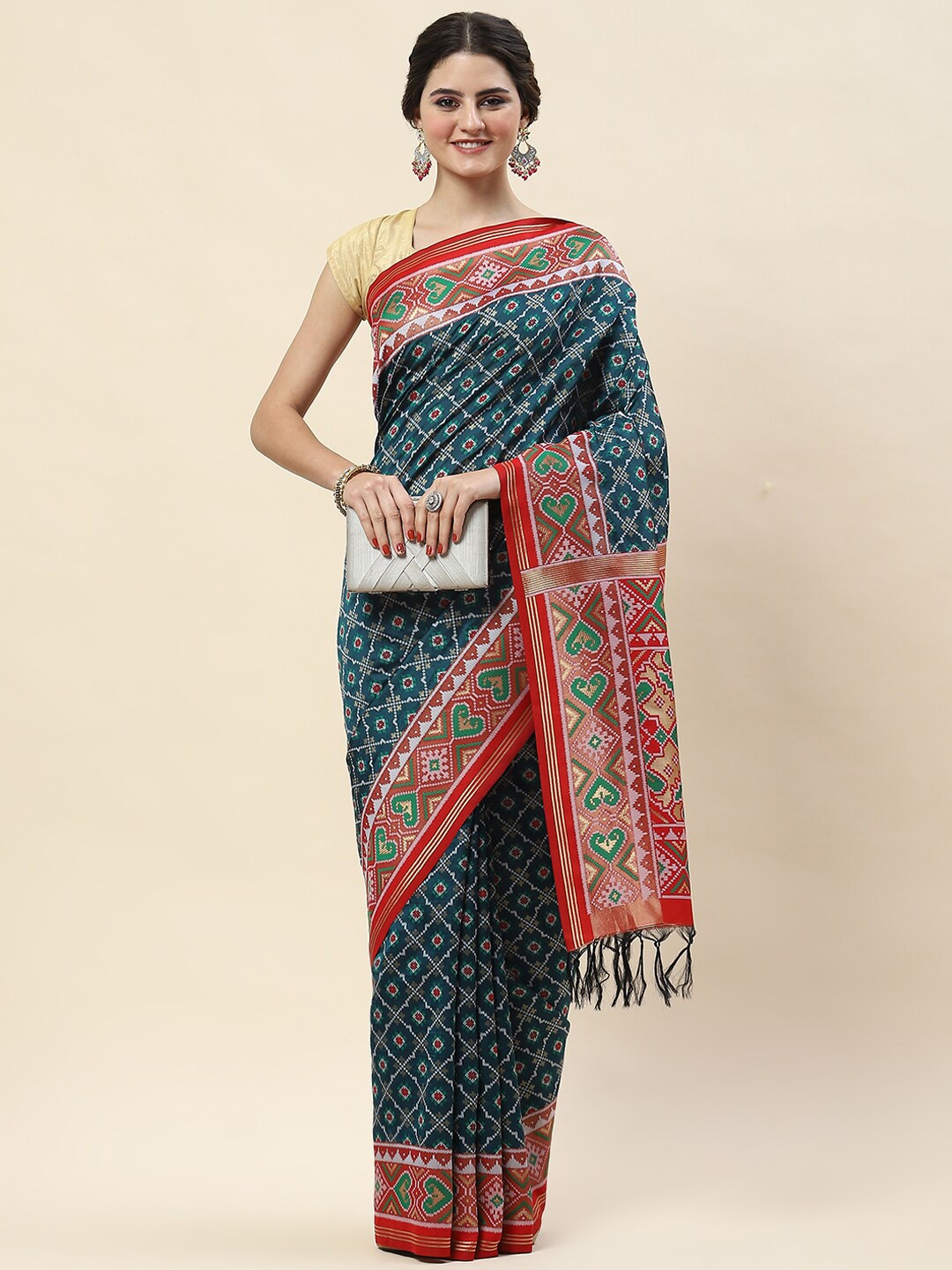 

Meena Bazaar Ethnic Motifs Woven Design Zari Art Silk Saree, Blue