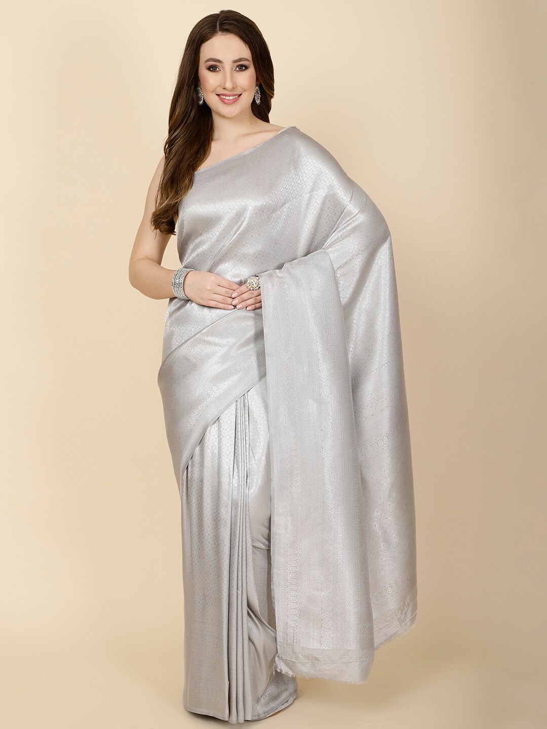 

Meena Bazaar Ethnic Motifs Zari Art Silk Saree, Grey