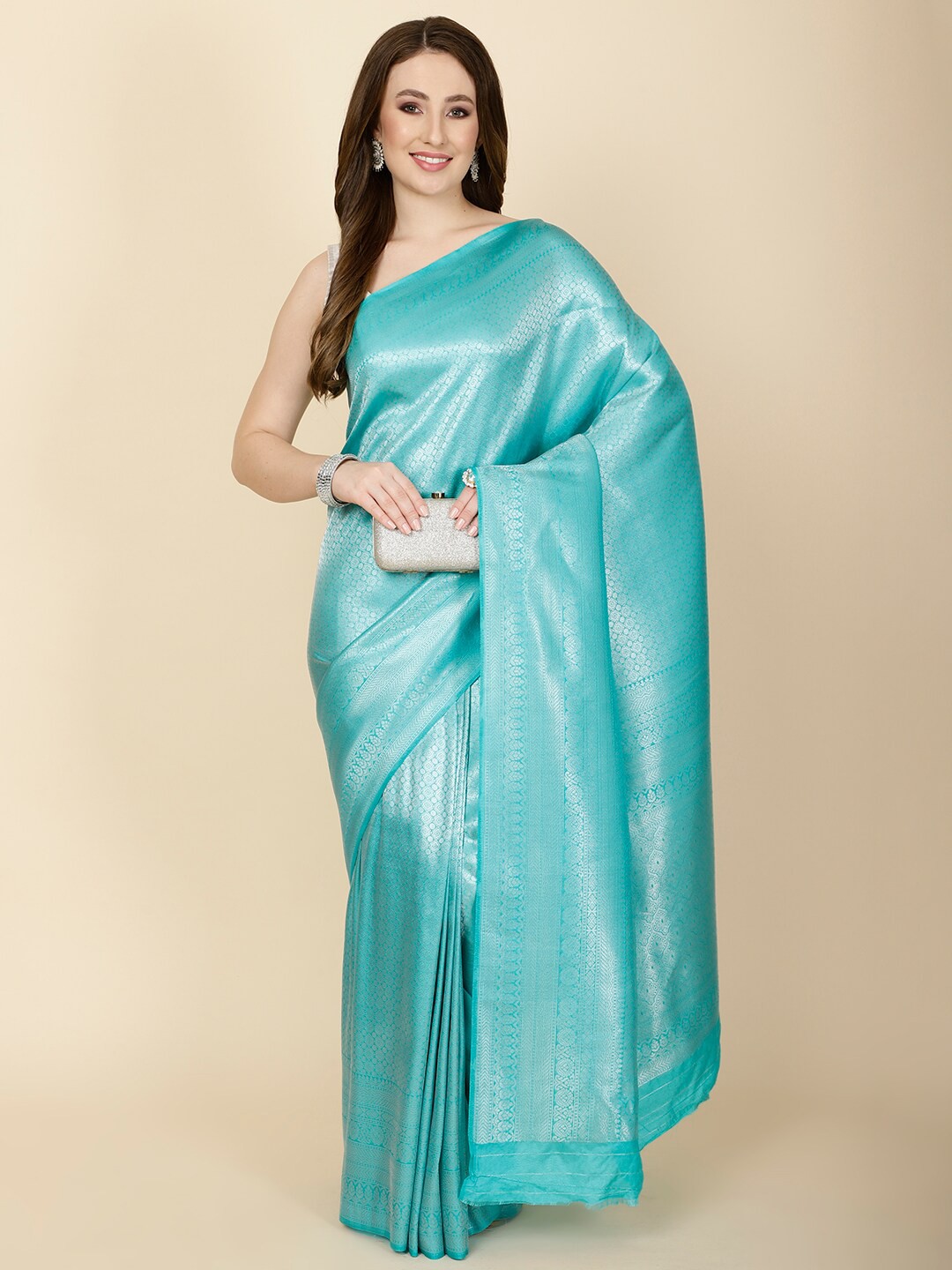 

Meena Bazaar Ethnic Motifs Woven Design Zari Saree, Blue