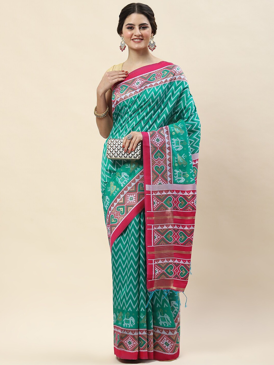 

Meena Bazaar Zari Art Silk Saree, Sea green