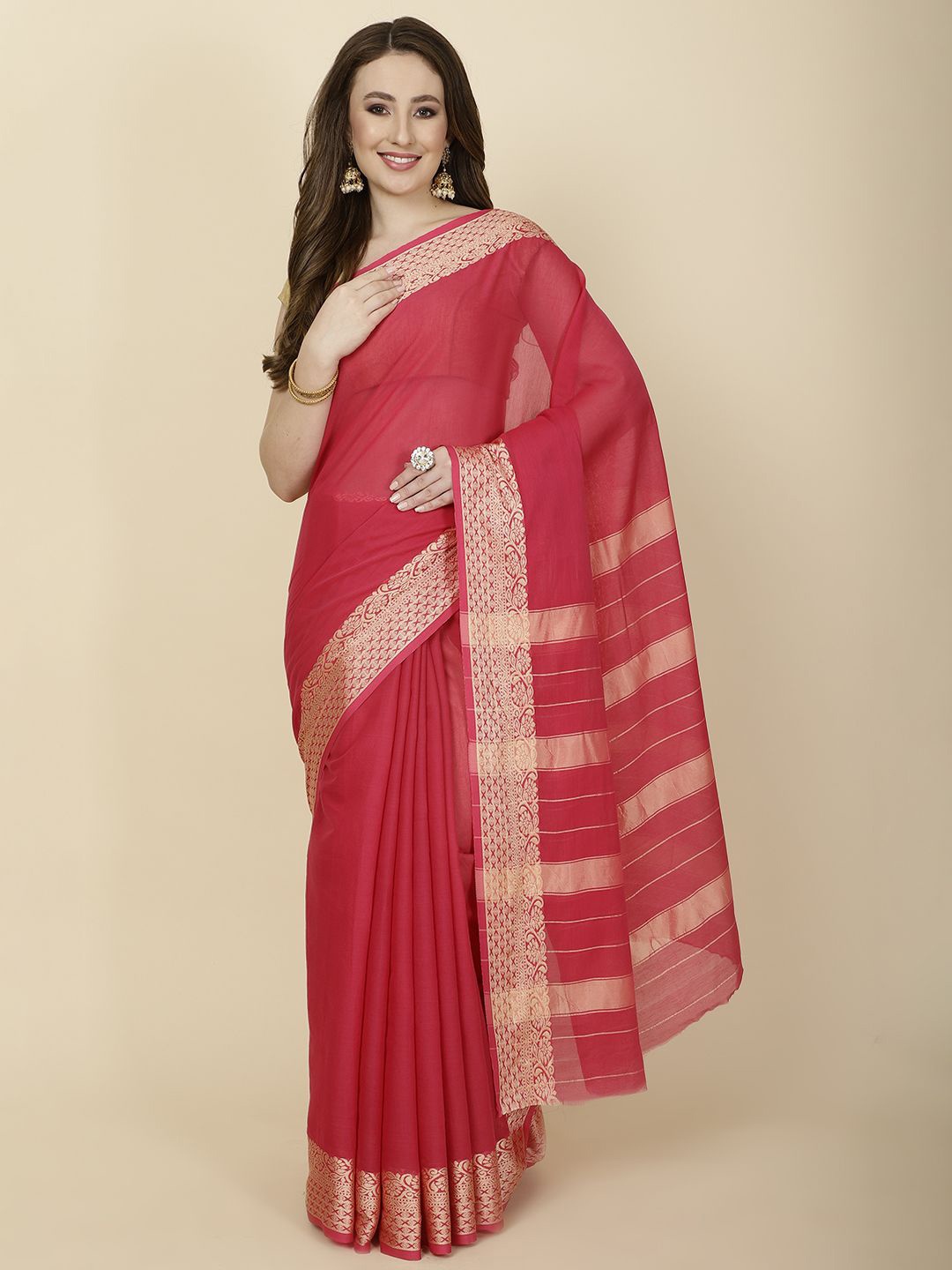 

Meena Bazaar Woven Design Zari Saree, Pink
