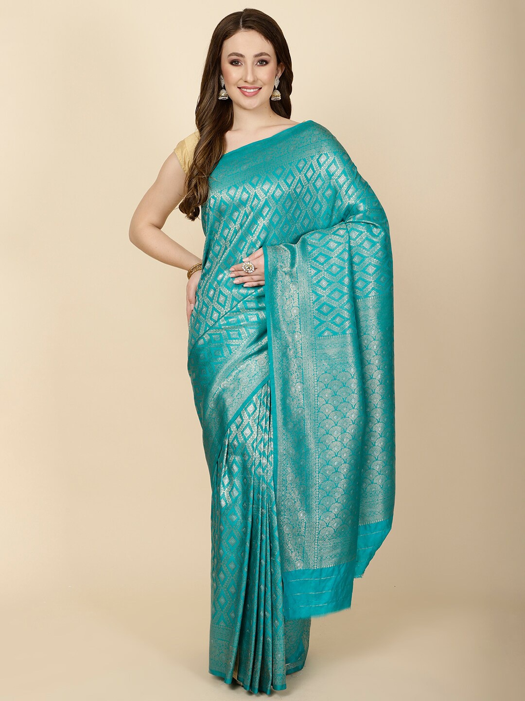 

Meena Bazaar Ethnic Motifs Woven Design Zari Art Silk Saree, Blue