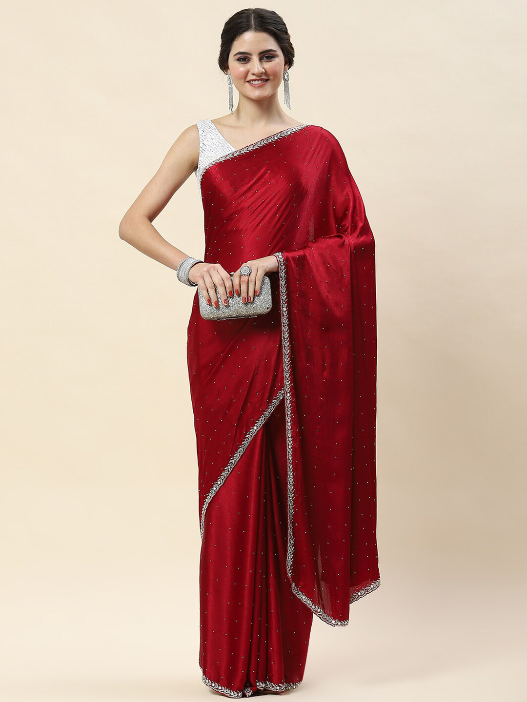 

Meena Bazaar Embellished Art Silk Saree, Red