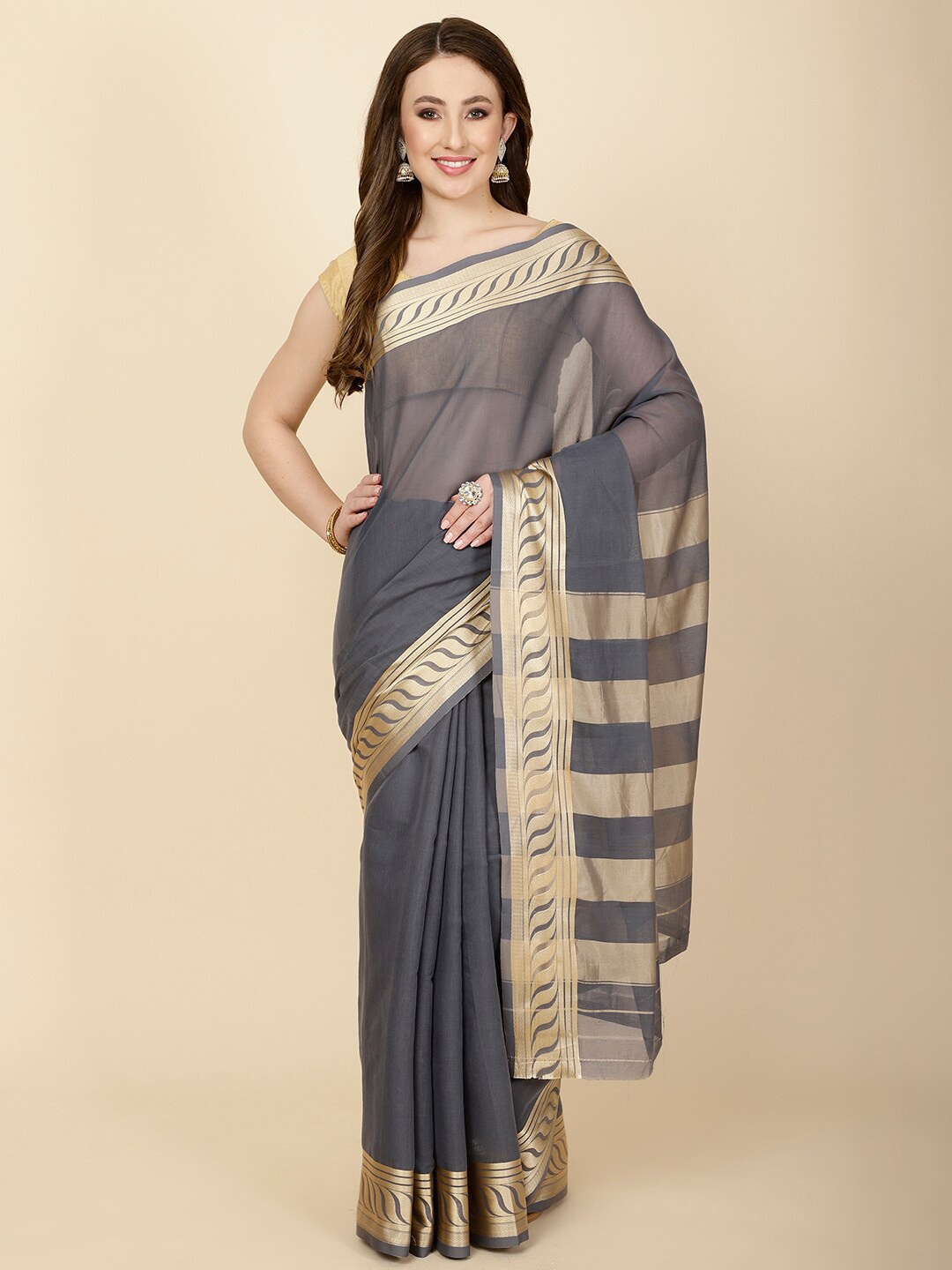 

Meena Bazaar Zari Saree, Grey