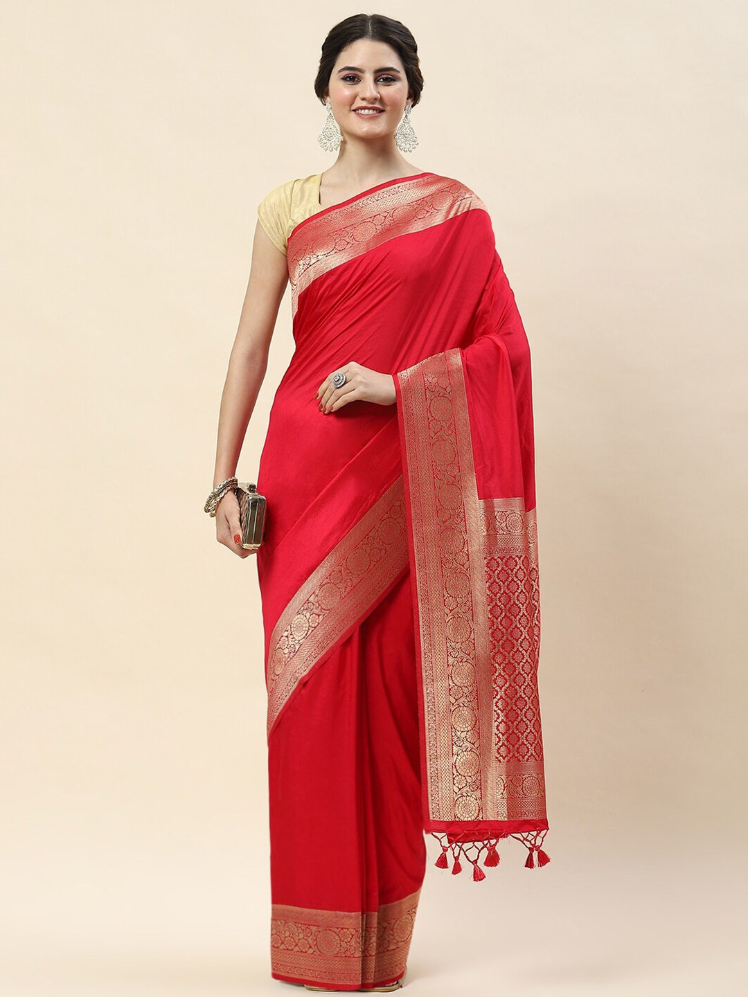 

Meena Bazaar Zari Art Silk Saree, Red