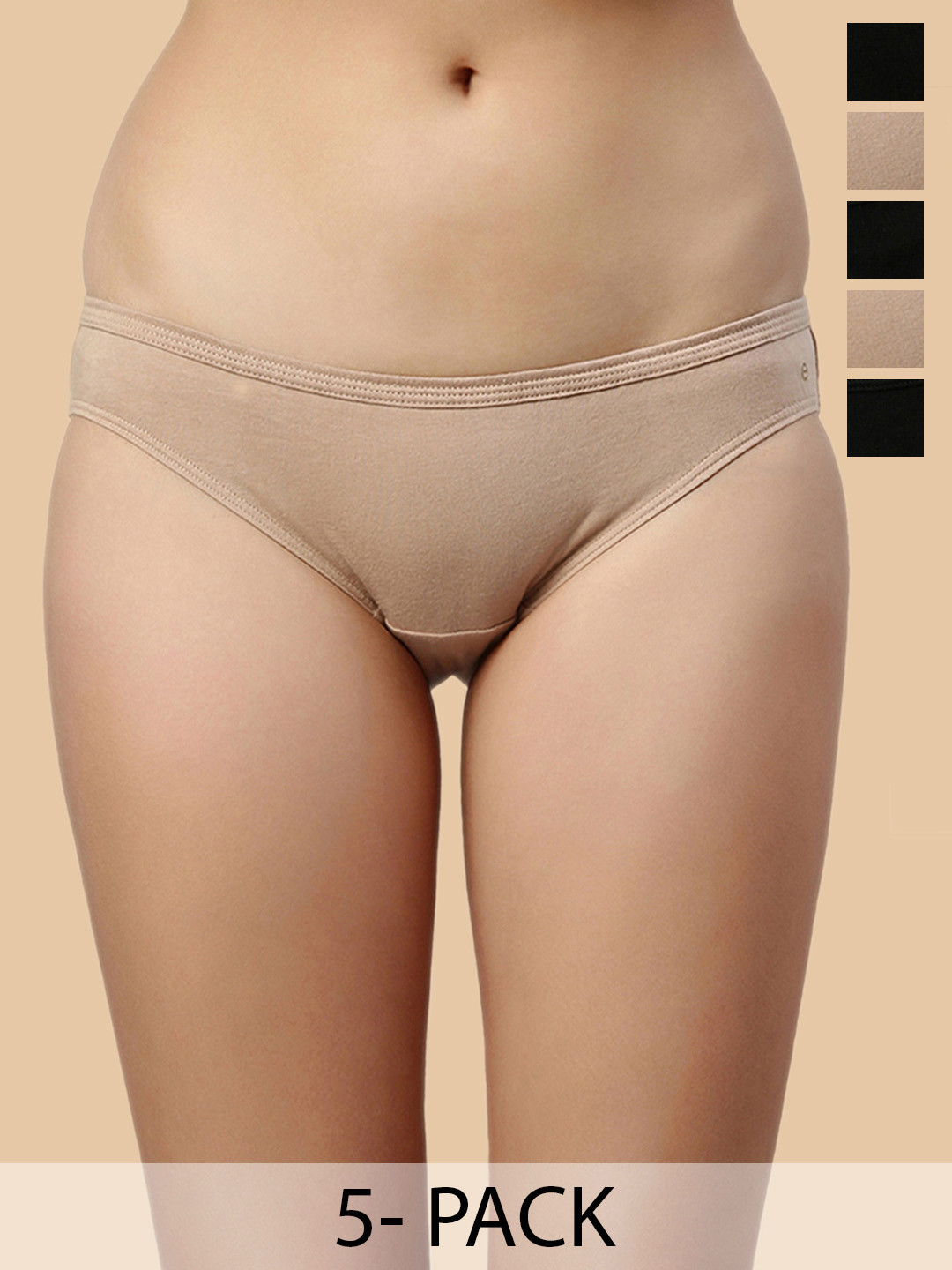 

Enamor Pack Of 5 Classic Antimicrobial And Stain Release Finish Bikini Panty-CB03, Black