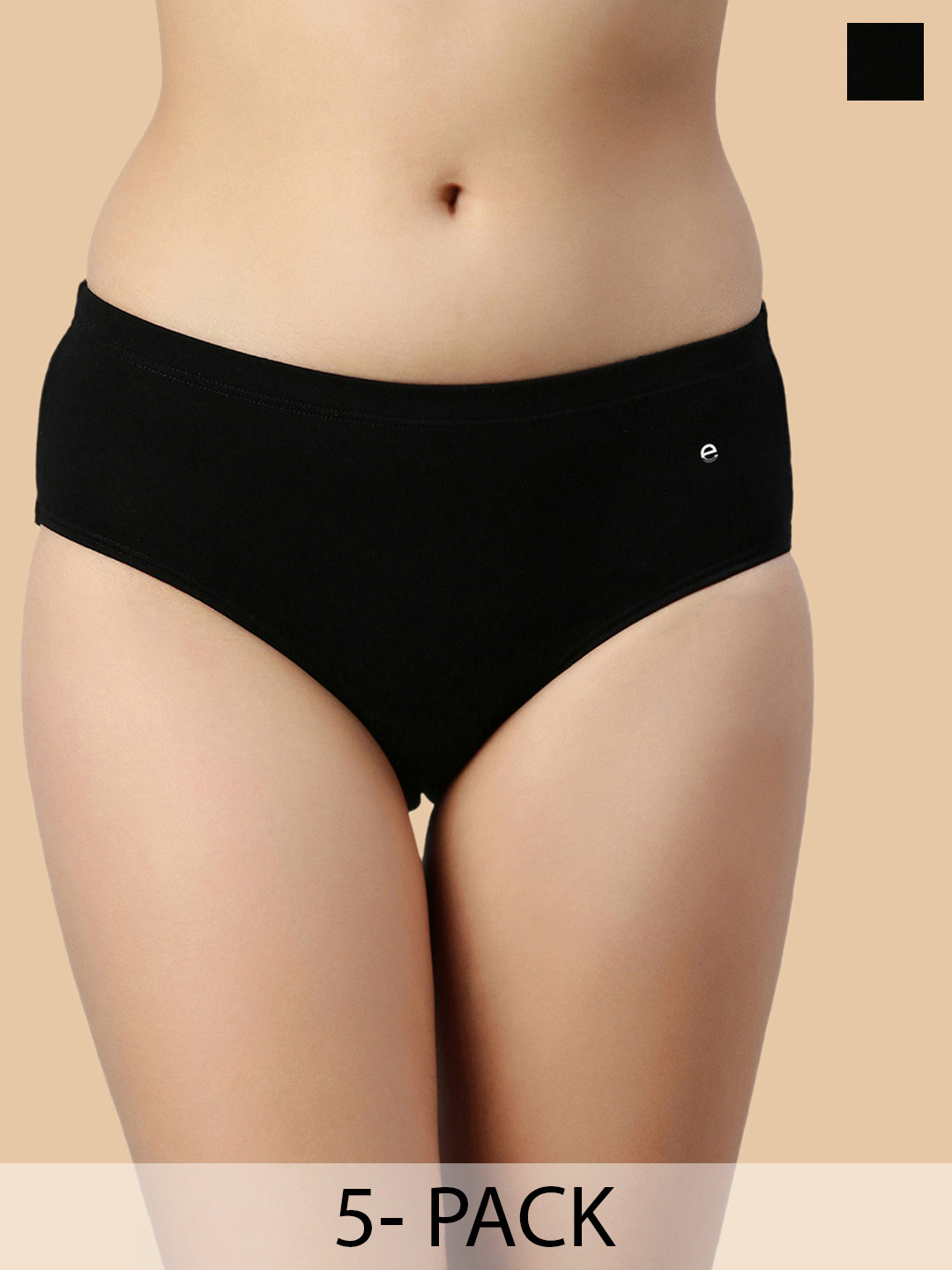

Enamor Pack Of 5 Cotton Classic Antimicrobial & Stain Release Finish Bikini Briefs, Black