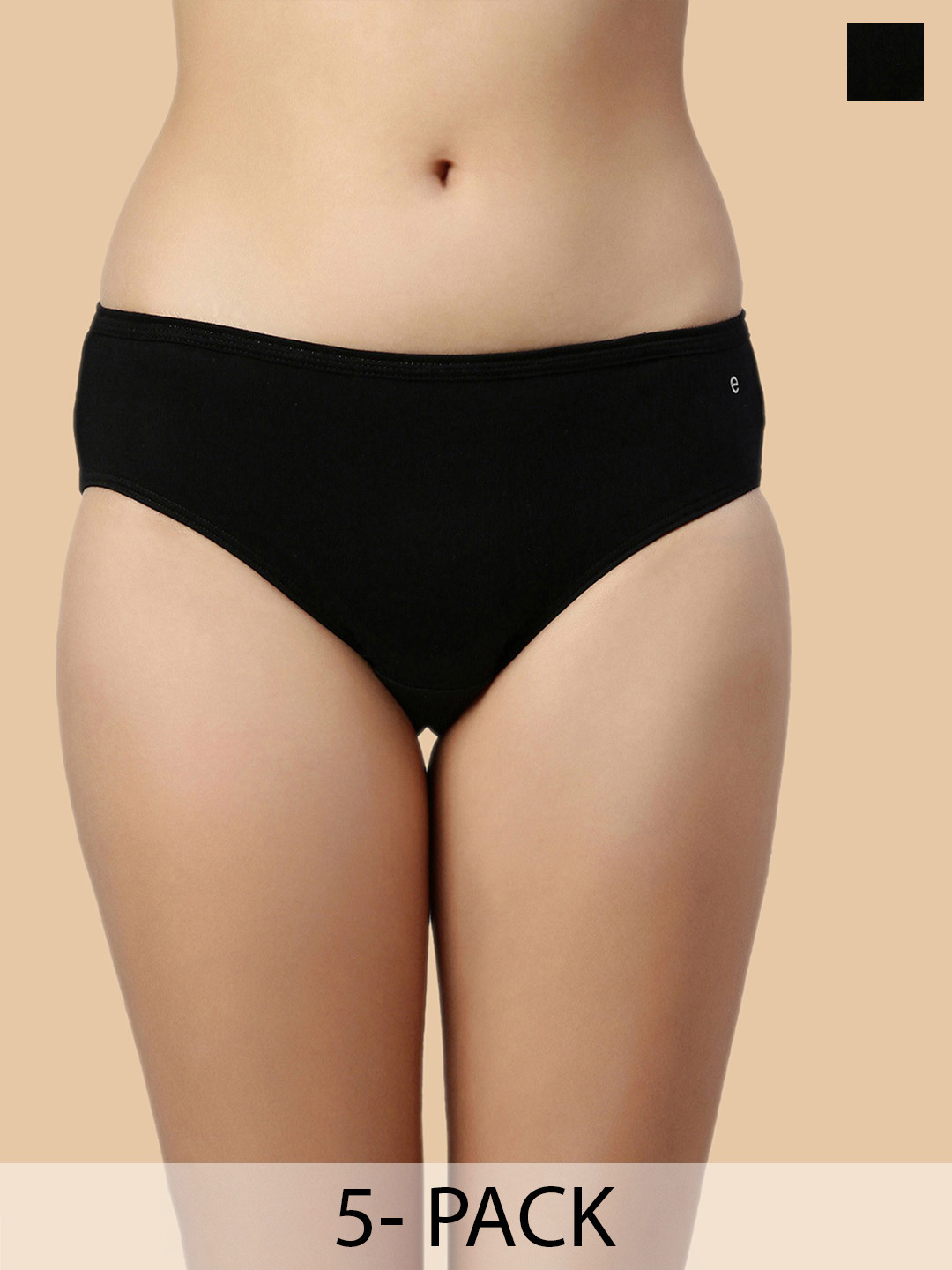 

Enamor Pack Of 5 Classic Antimicrobial & Stain Release Finish Bikini Briefs, Black
