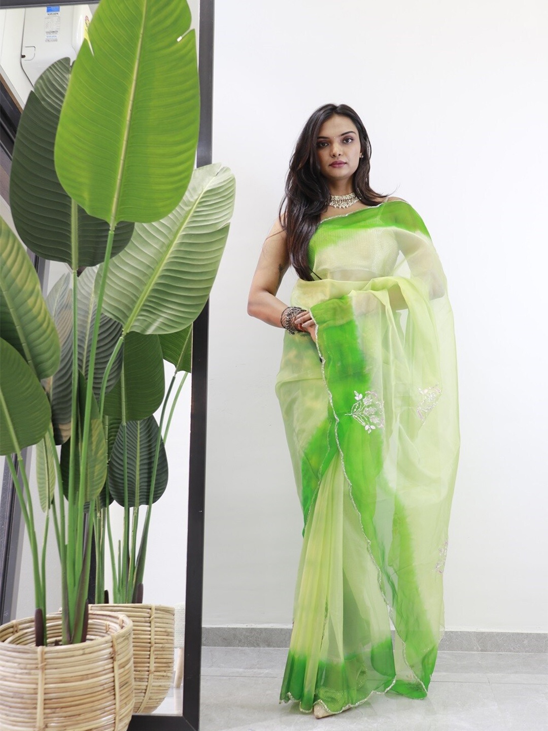 

Anouk Floral Organza Saree, Green