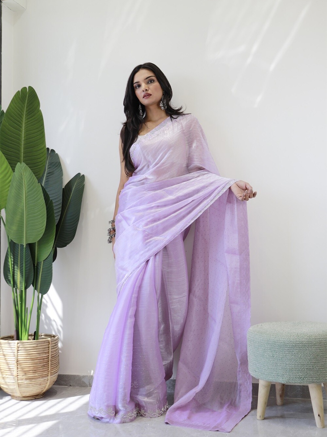 

Anouk Embellished Tissue Saree, Lavender
