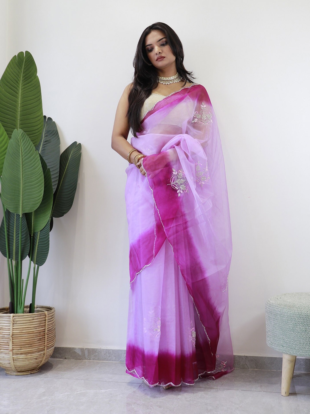 

Anouk Floral Organza Saree, Pink