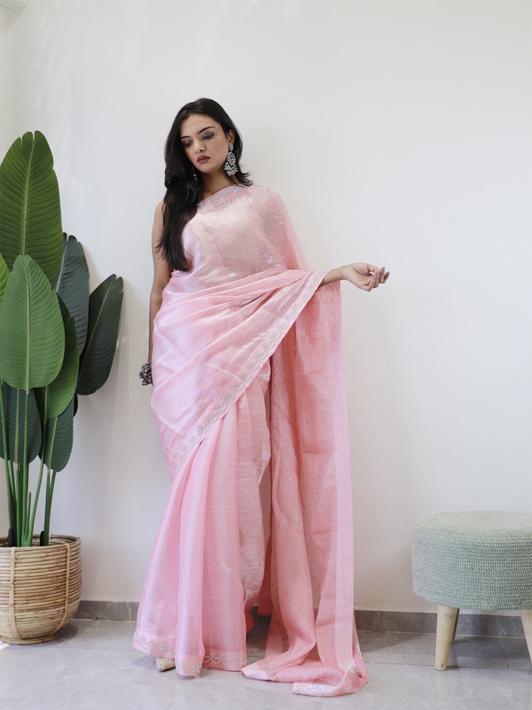 

Anouk Floral Printed Tissue Saree, Peach