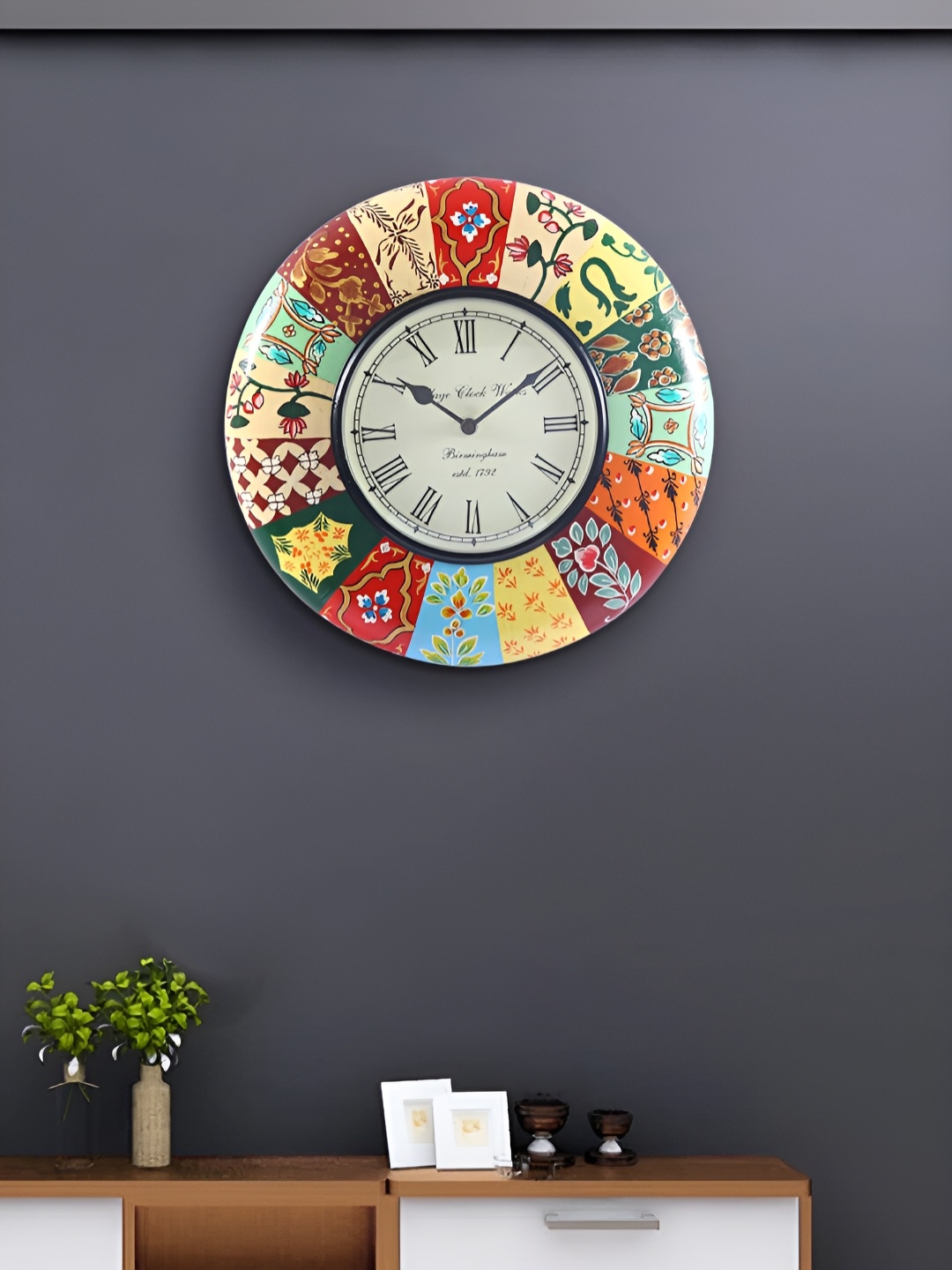 

Aura Cream Coloured & Orange Printed Round Contemporary Wall Clock