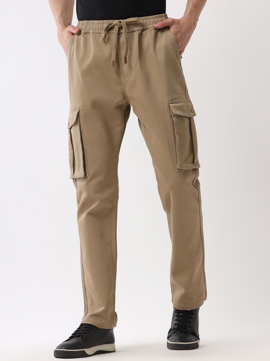 

WROGN Men Cotton Cargo Style Track Pants, Khaki