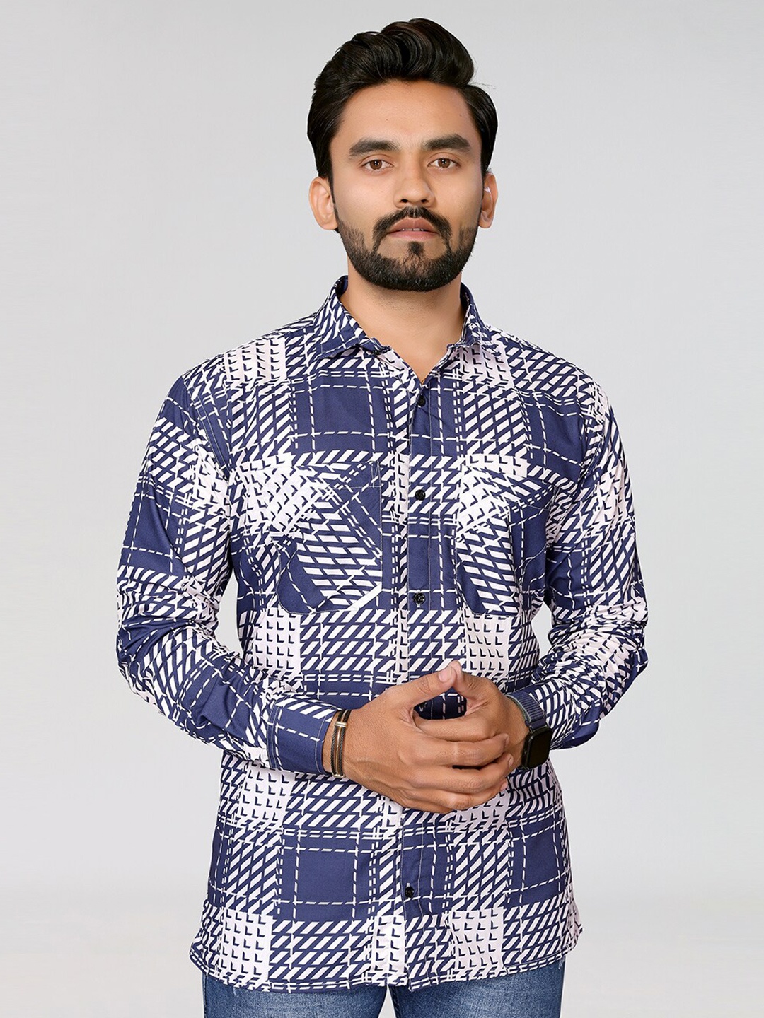 

HARPITA Relaxed Shepherd Checks Sheer Checked Cotton Shirt, Turquoise blue
