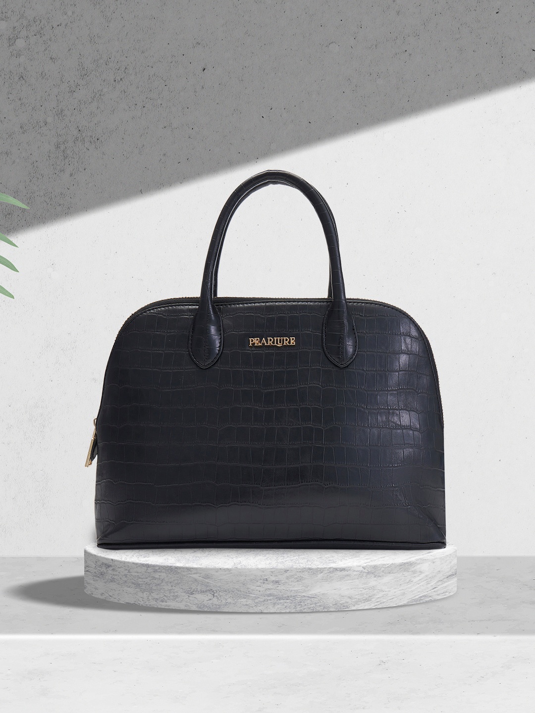 

Pearlure Textured Structured Handheld Bag, Black