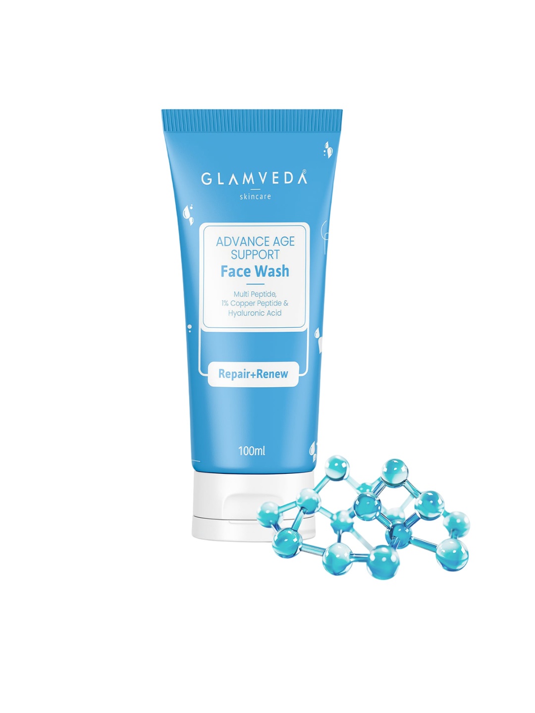 

GLAMVEDA1% Copper Peptide + Hyaluronic Acid Anti Aging Face Wash - 100 ml, Blue