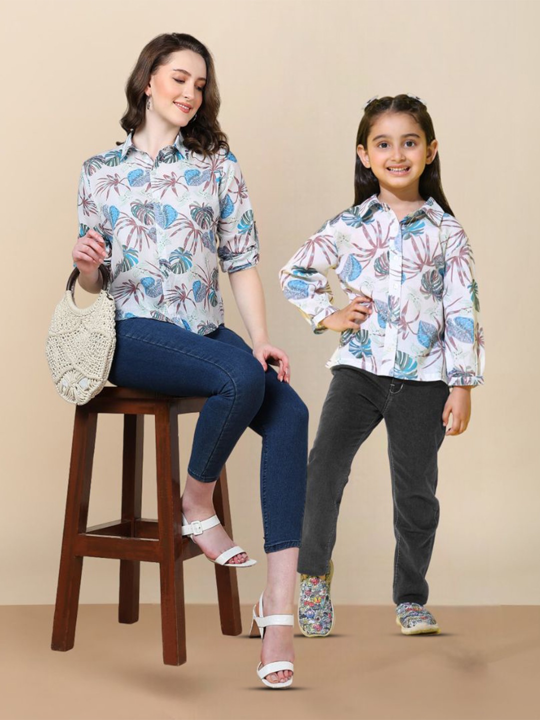 

Maaesa Regular Fit Floral Opaque Printed Cotton Casual Shirt, Off white