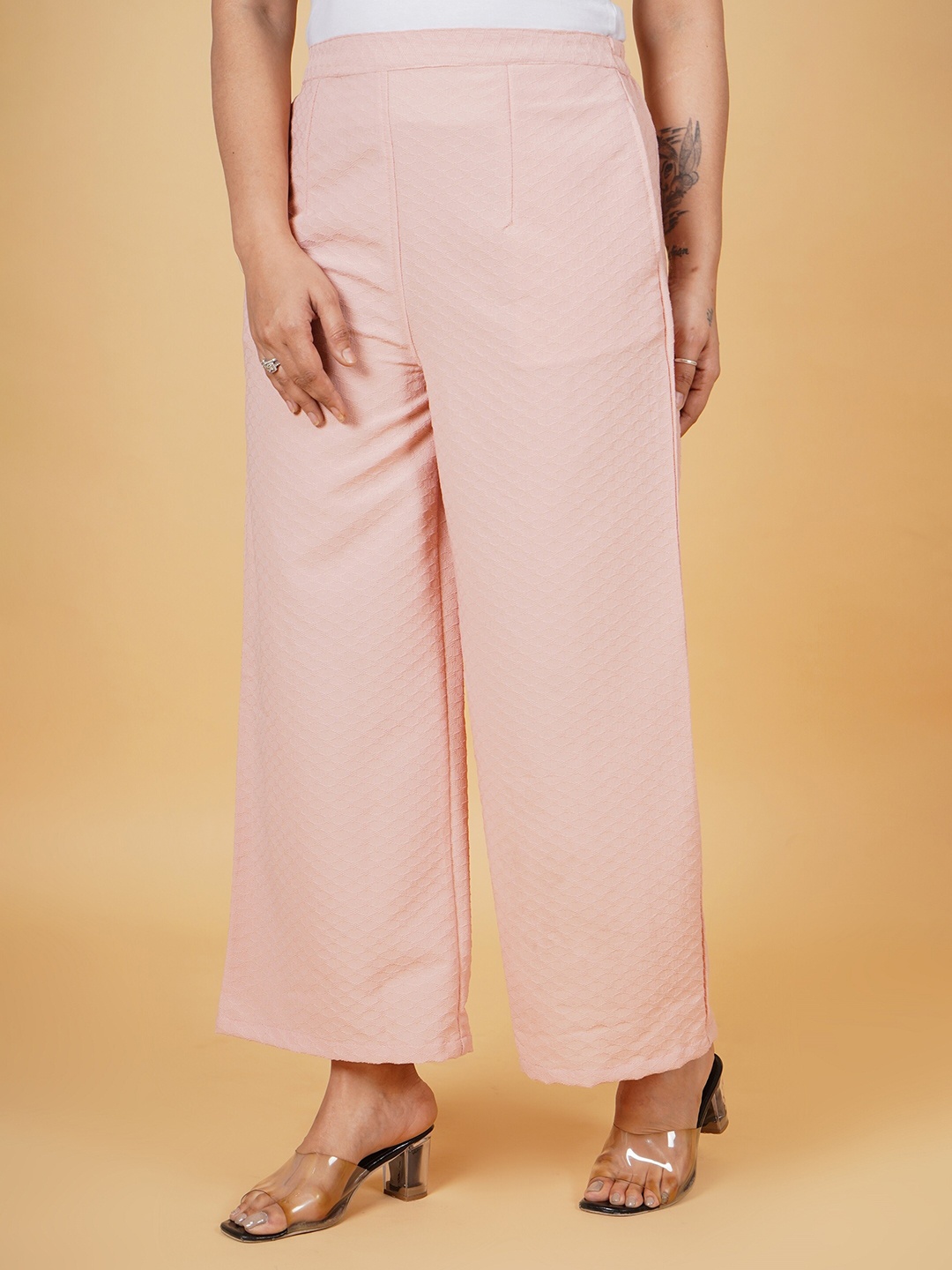 

RAJPUTANA CAMISA Geometric Self Design Cotton Straight Palazzos, Pink