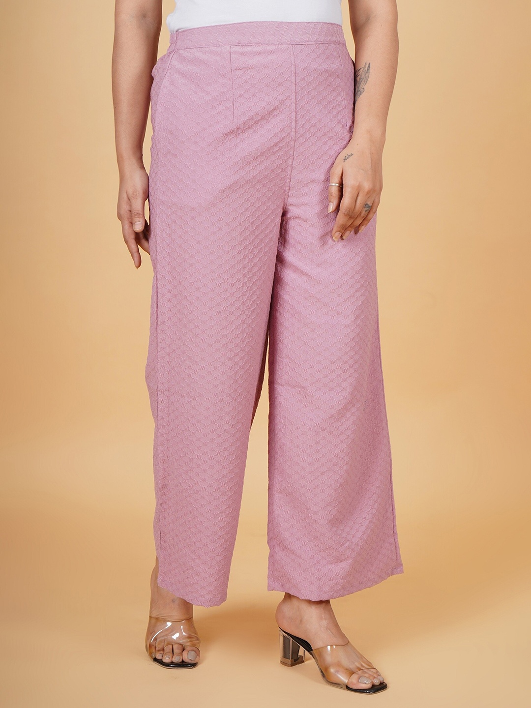

RAJPUTANA CAMISA Geometric Self Design Cotton Straight Palazzos, Purple