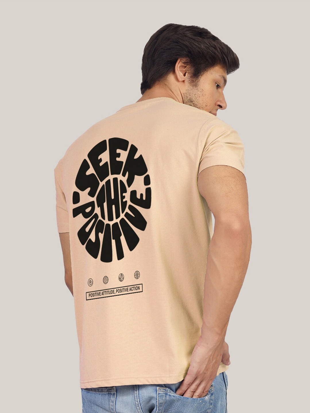 

Greylongg Typography Printed Cotton Casual T-shirt, Beige