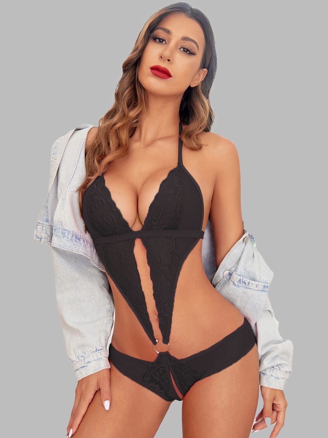 

VAGHBHATT Net Halter Neck Baby Doll, Black