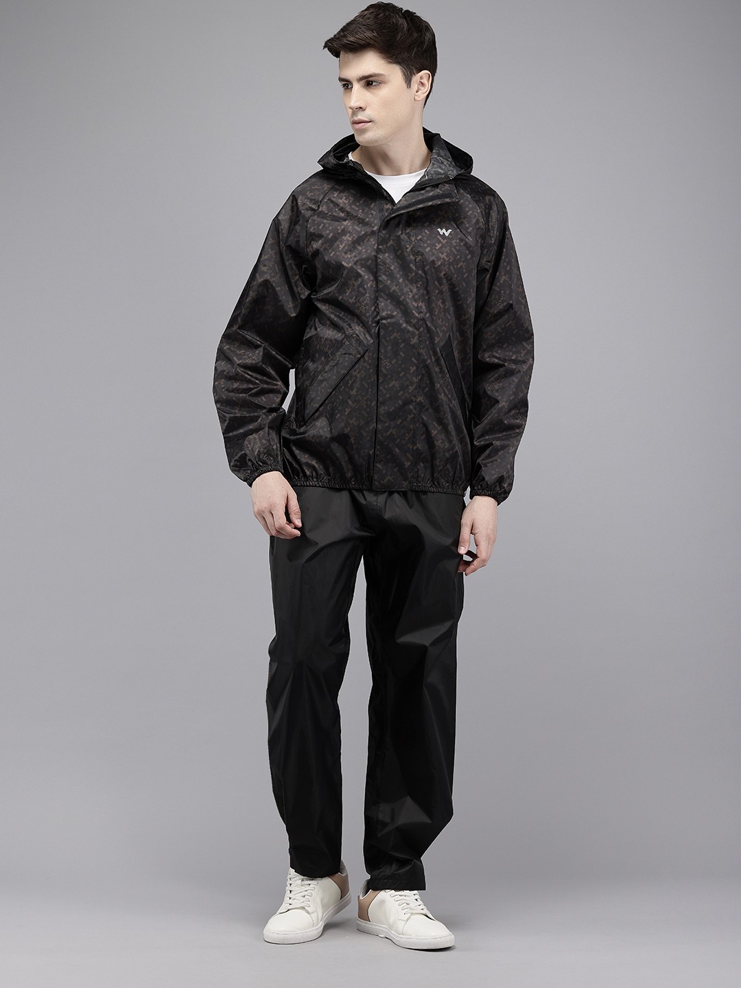 

Wildcraft Men Printed Hooded Rain Suit, Black