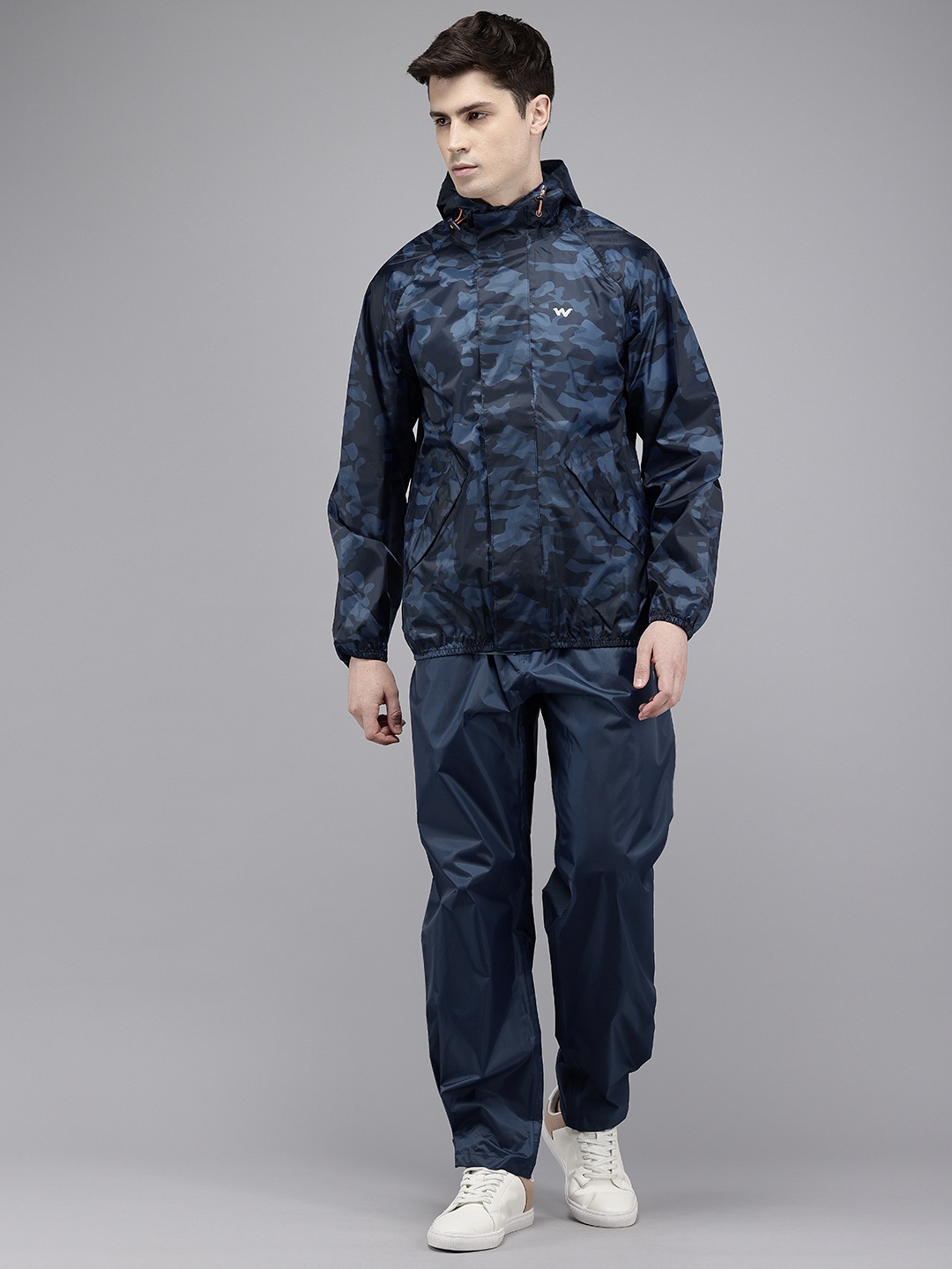 

Wildcraft Men Camouflage Printed Rain Suit, Navy blue