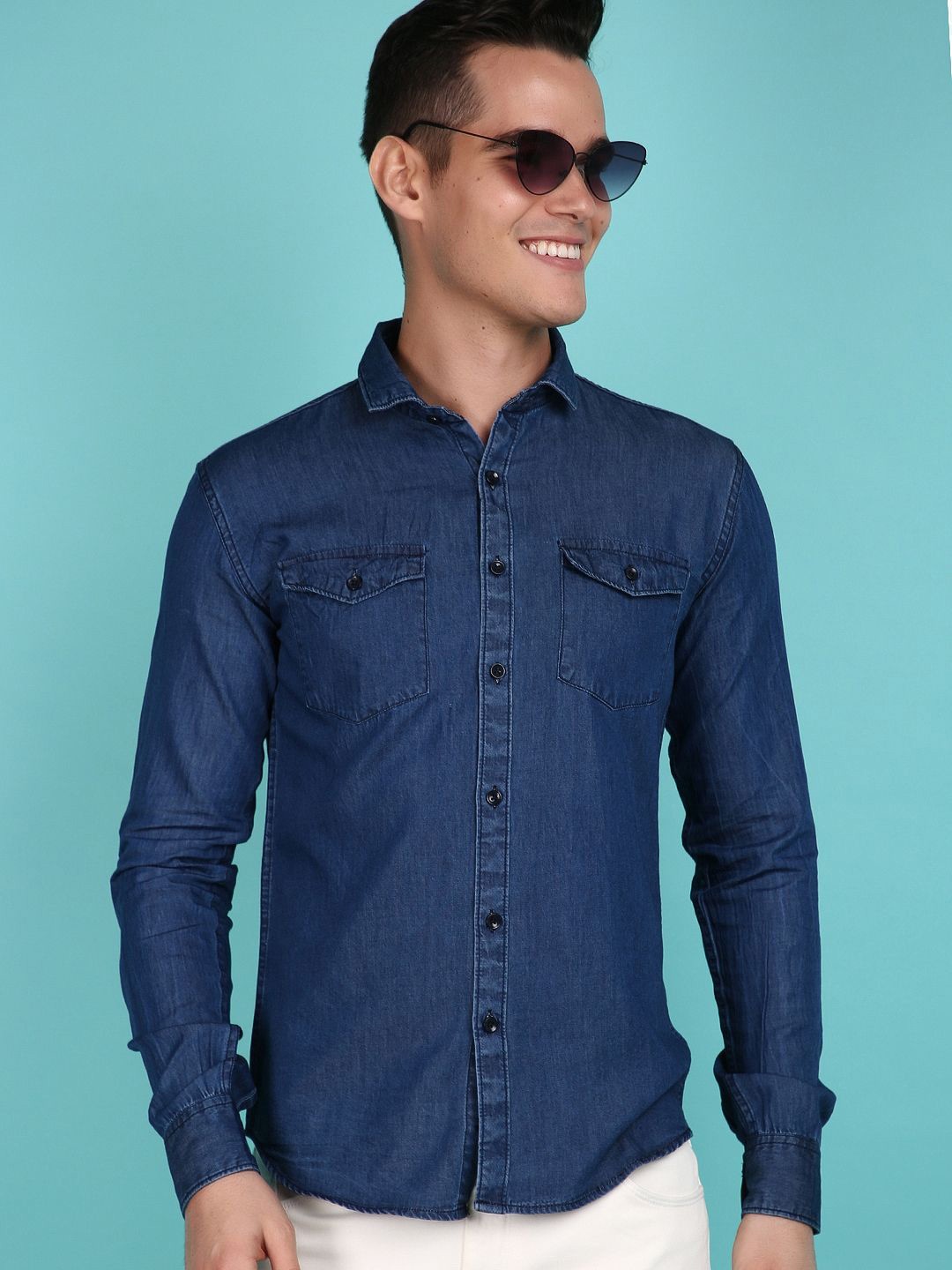 

V-Mart Slim Fit Spread Collar Casual Shirt, Blue