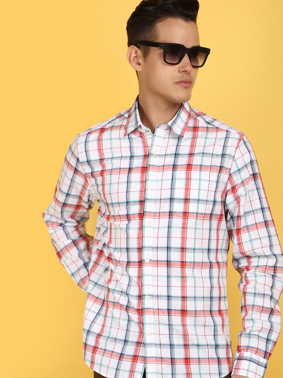 

V-Mart Checked Spread Collar Cotton Casual Shirt, Red