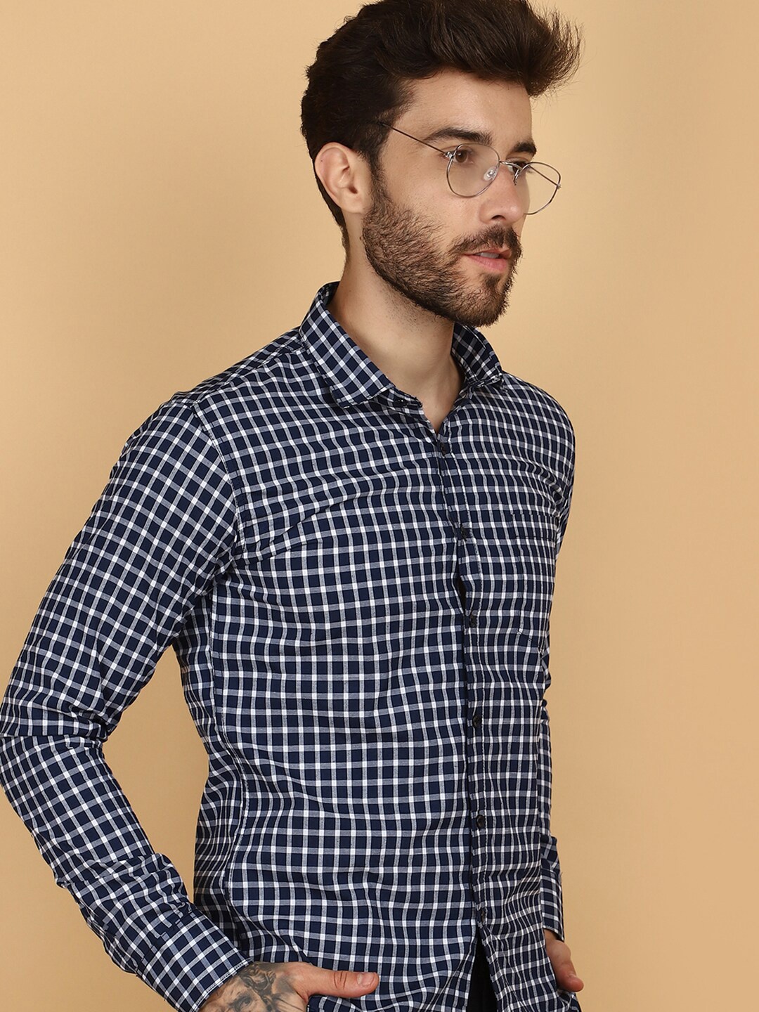 

V-Mart Slim Fit Gingham Checks Opaque Cotton Casual Shirt, Blue