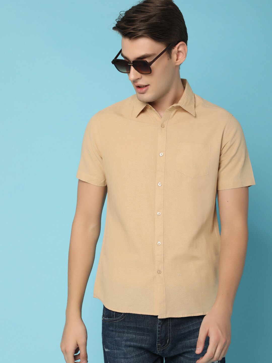 

V-Mart Slim Fit Spread Collar Casual Shirt, Beige