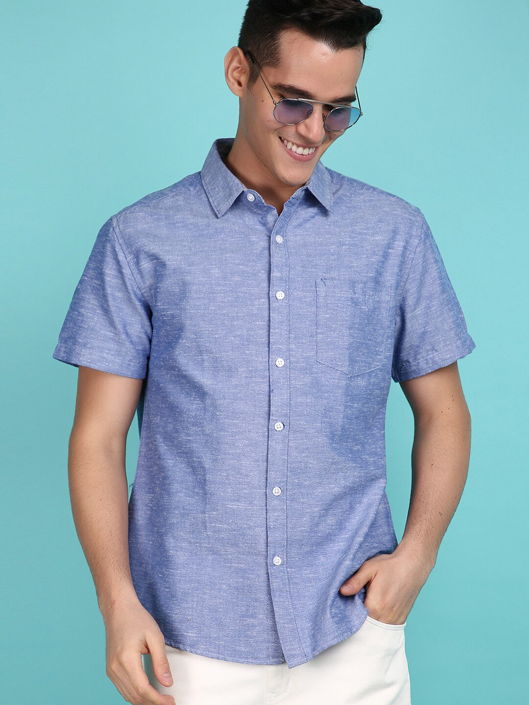 

V-Mart Spread Collar Casual Shirt, Blue